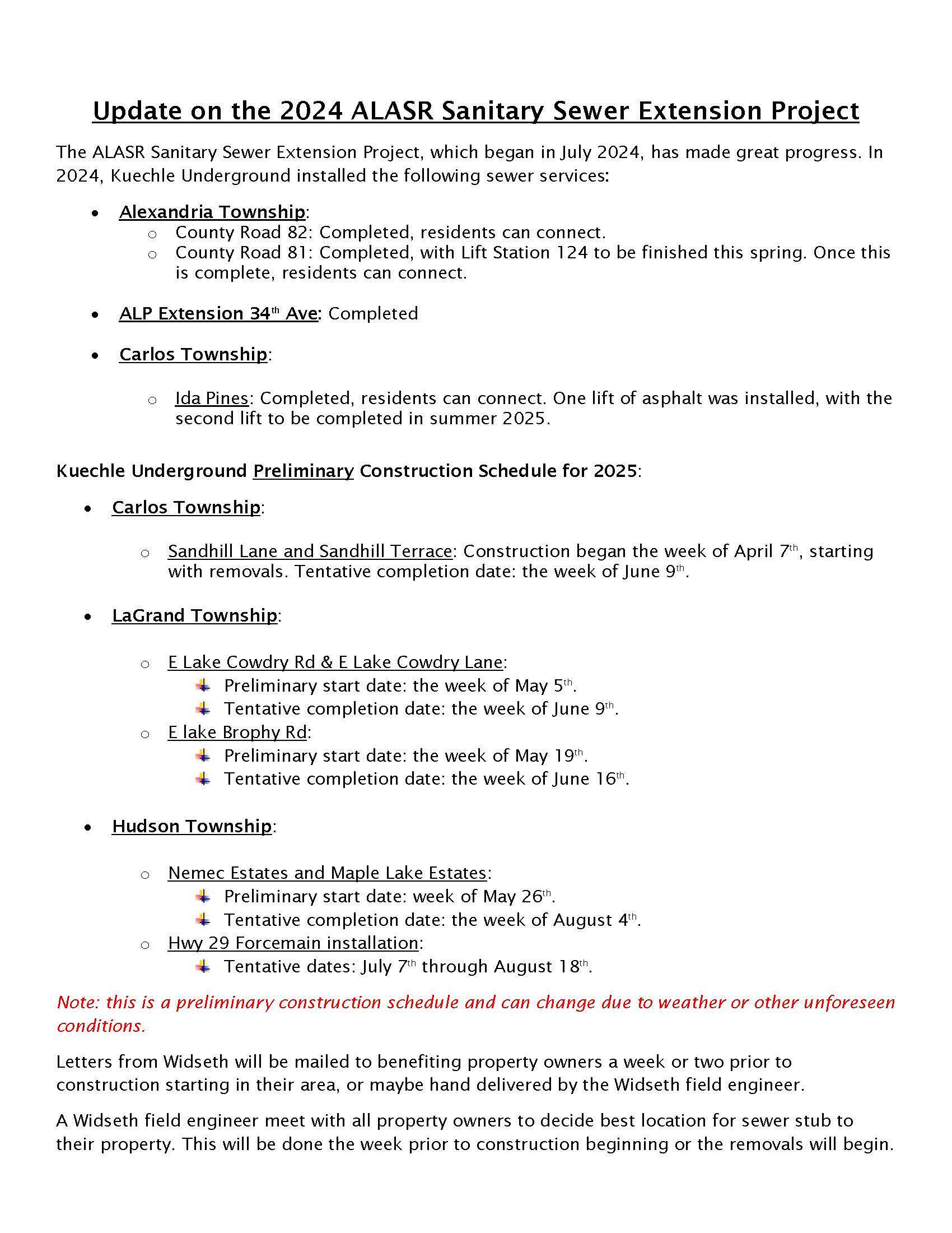 ALASR Sewer Extension Project Update - Alexandria Lake Area Sanitary ...