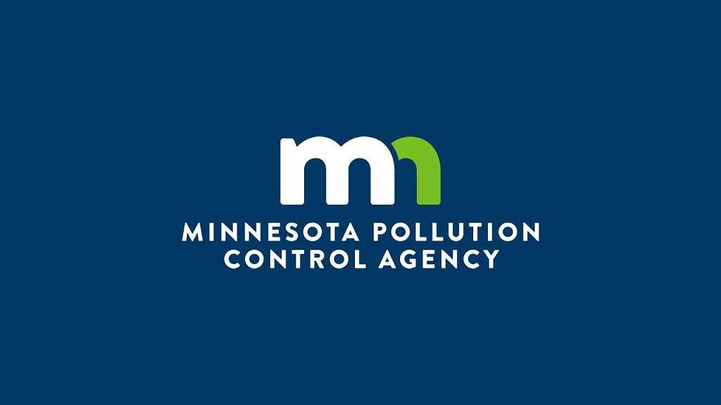 Logo for the Minnesota Pollution Control Agency (MPCA), featuring a stylized "mn" in white and green above the agency's name in white text on a blue background, often seen on Public Notice or Wastewater Permit documents.
